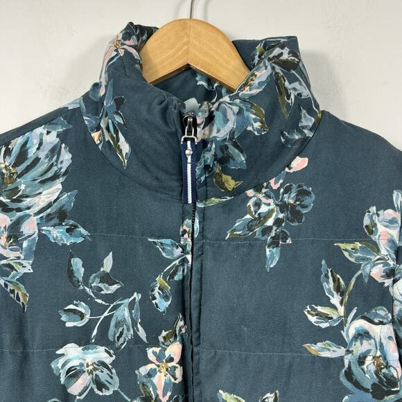 Anthropologie Ett Twa Teal Blue Green Floral Puffer Jacket XS Zip Up - Picture 4 of 14